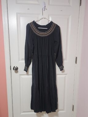 Universal Thread Black Maxi Dress with Multi-Color Embroidered Yoke